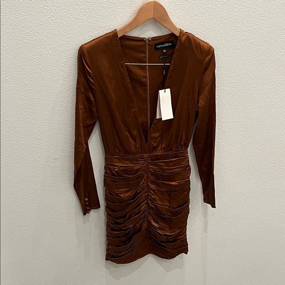 NWT Retrofete Deep Brown Long Sleeve Brea Dress XS - Picture 4 of 7